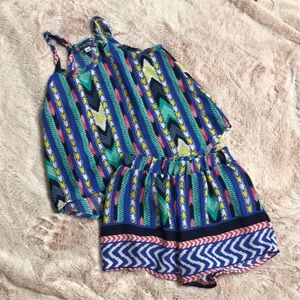 Two piece multi color shorts and tank set